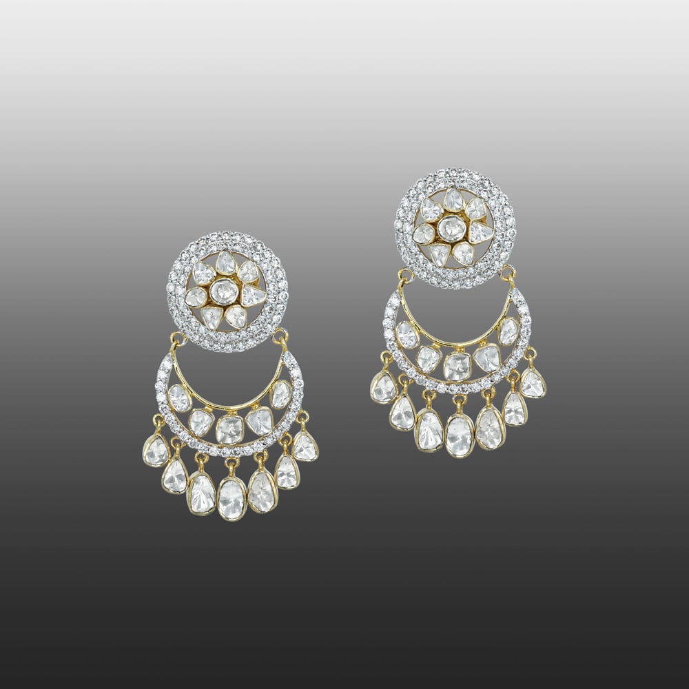 Polki Diamond Chandbali Earrings with Teardrop Danglers